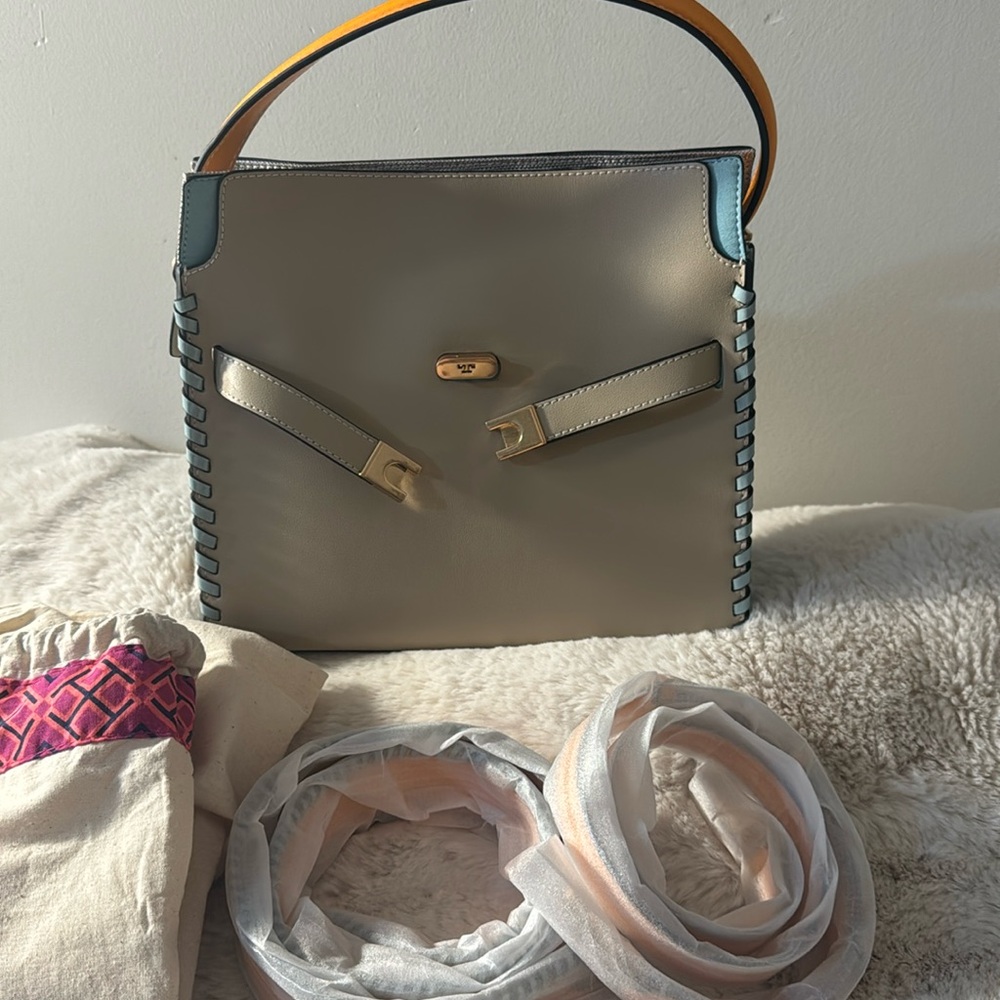 Used Once Authentic Tory Burch Lee Radziwil Whipstitch Small Double Bag
